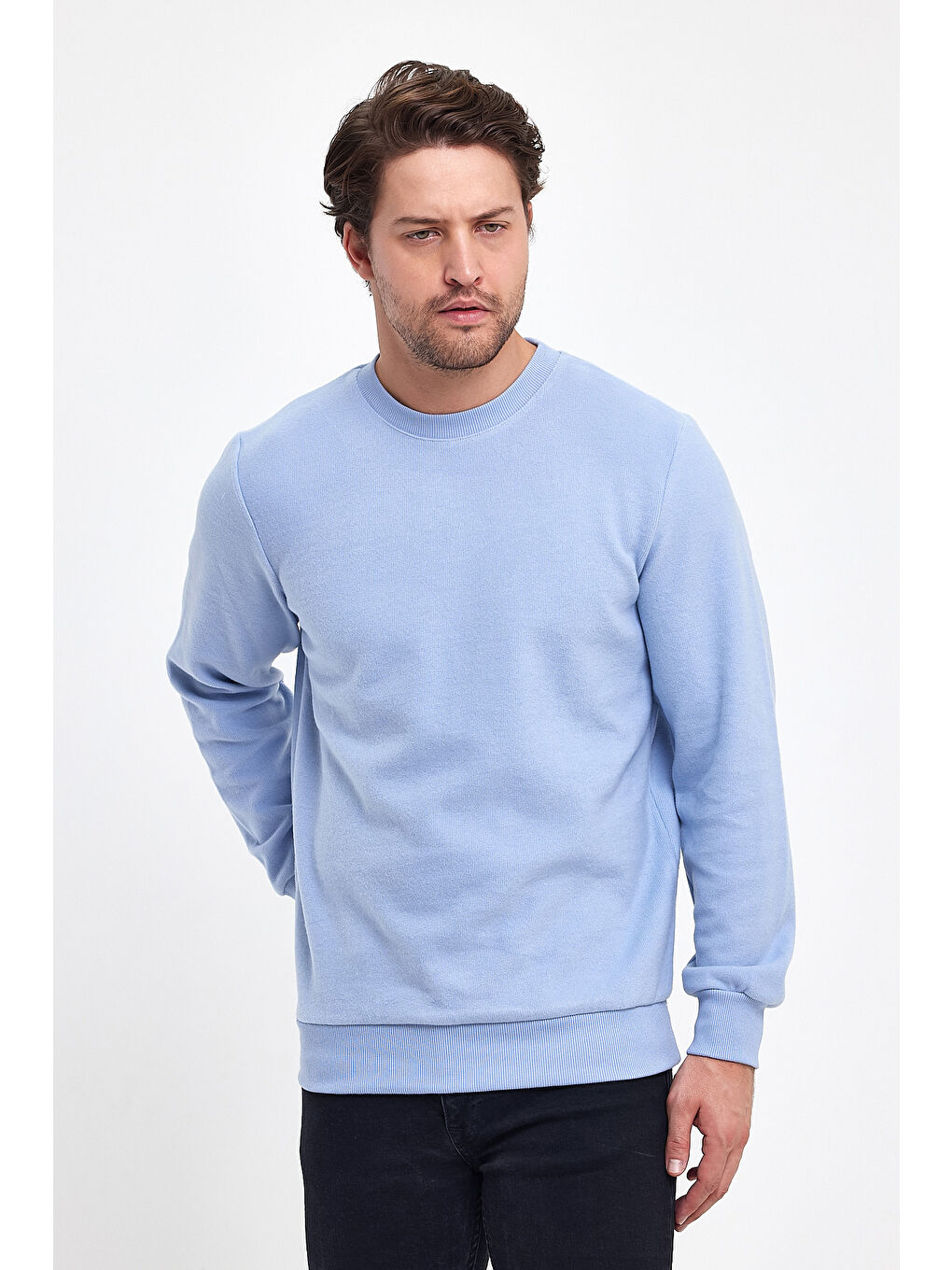 Mavi Selanik Bisiklet Yaka Erkek Sweatshirt-2