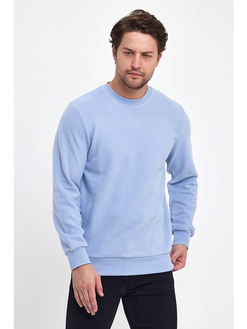 Mavi Selanik Bisiklet Yaka Erkek Sweatshirt-3