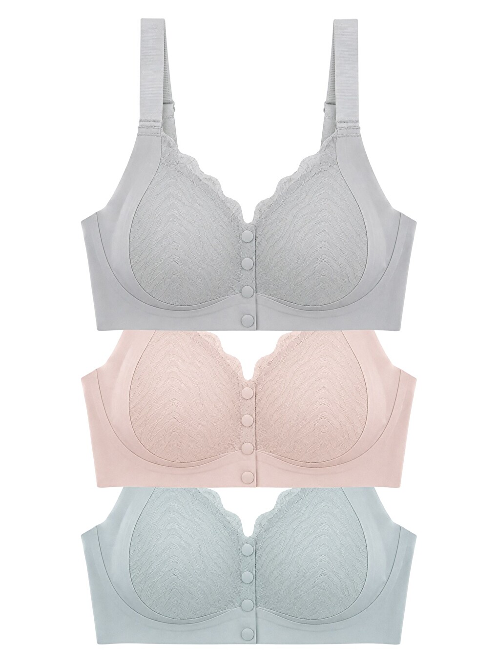 Karışık Seamless Bra - Larevia | Lazer Kesim Önden Düğmeli Tül Detaylı Kadın Sütyen 3'lü Paket