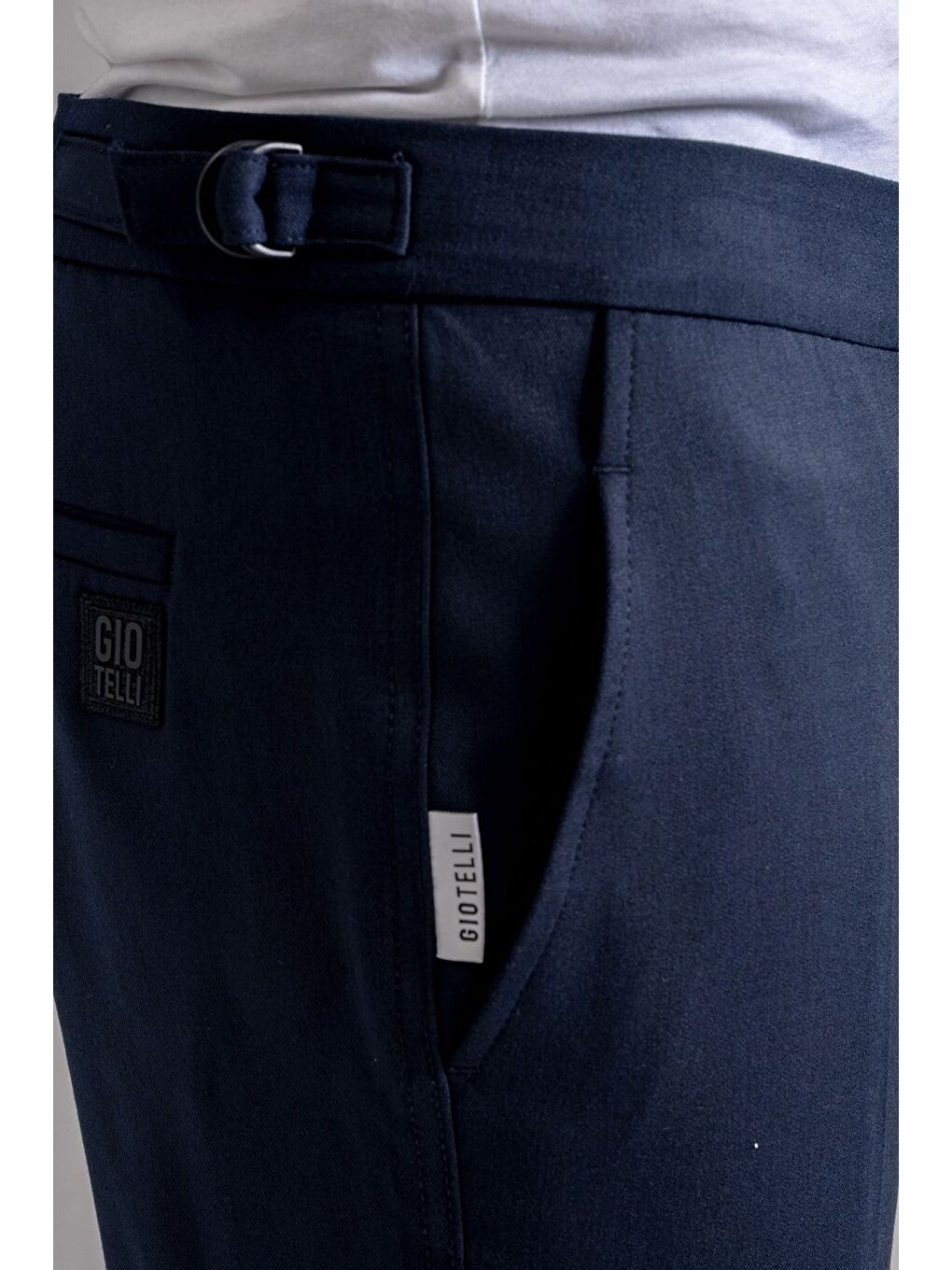 Giotelli Erkek Lacivert Dar Kesim Slim Fit Yünlü Dokuma Kargo Cep Normal Bel 6 Drop Pantolon-3