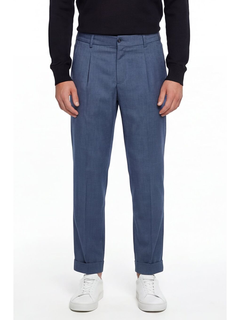 Giotelli Erkek Lacivert Normal Kesim Regular Fit Dokuma Yan Cep Duble Paça 6 Drop Pantolon