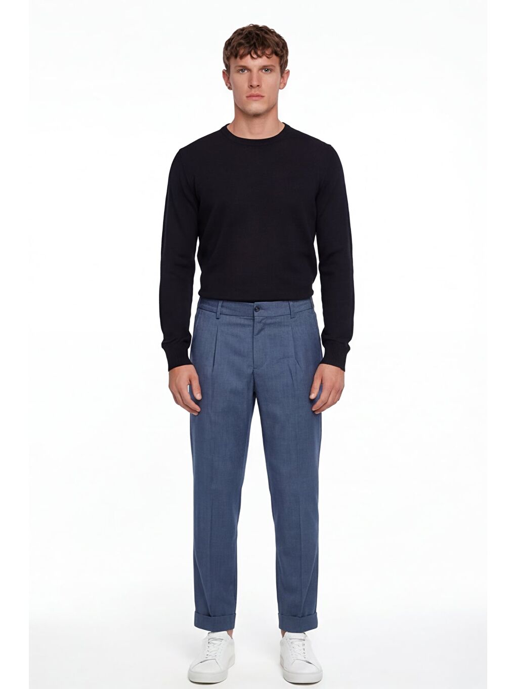 Giotelli Erkek Lacivert Normal Kesim Regular Fit Dokuma Yan Cep Duble Paça 6 Drop Pantolon-1