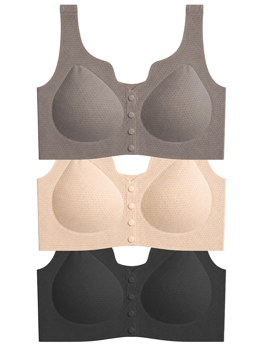Karışık Seamless Bra - Virela | Lazer Kesim Önden Düğmeli Toparlayıcı Büyük Beden Kadın Sütyen 3'lü Paket-2