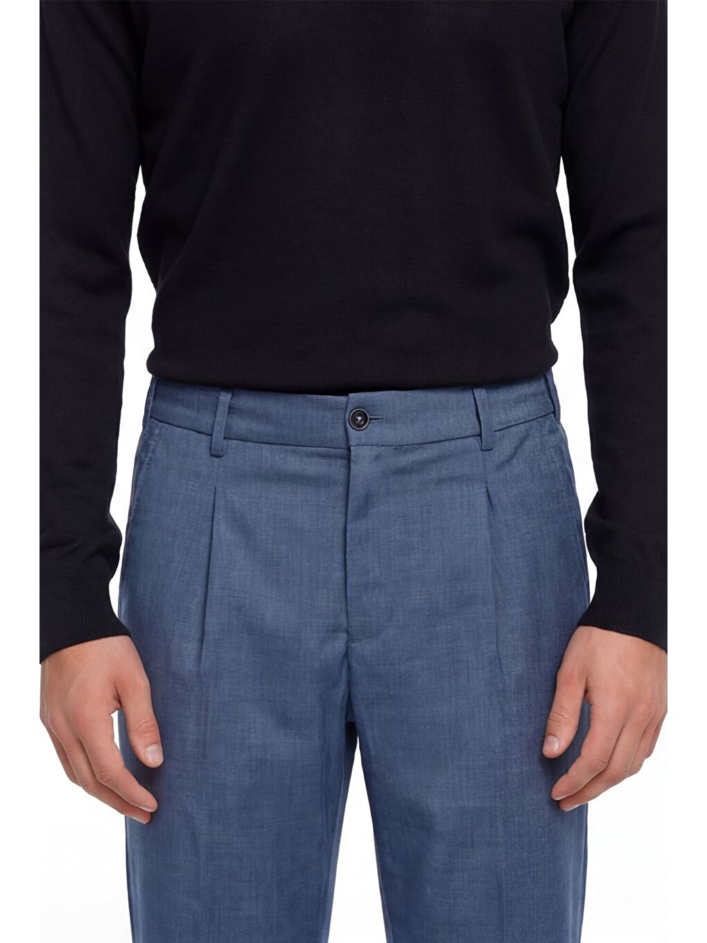 Giotelli Erkek Lacivert Normal Kesim Regular Fit Dokuma Yan Cep Duble Paça 6 Drop Pantolon-2