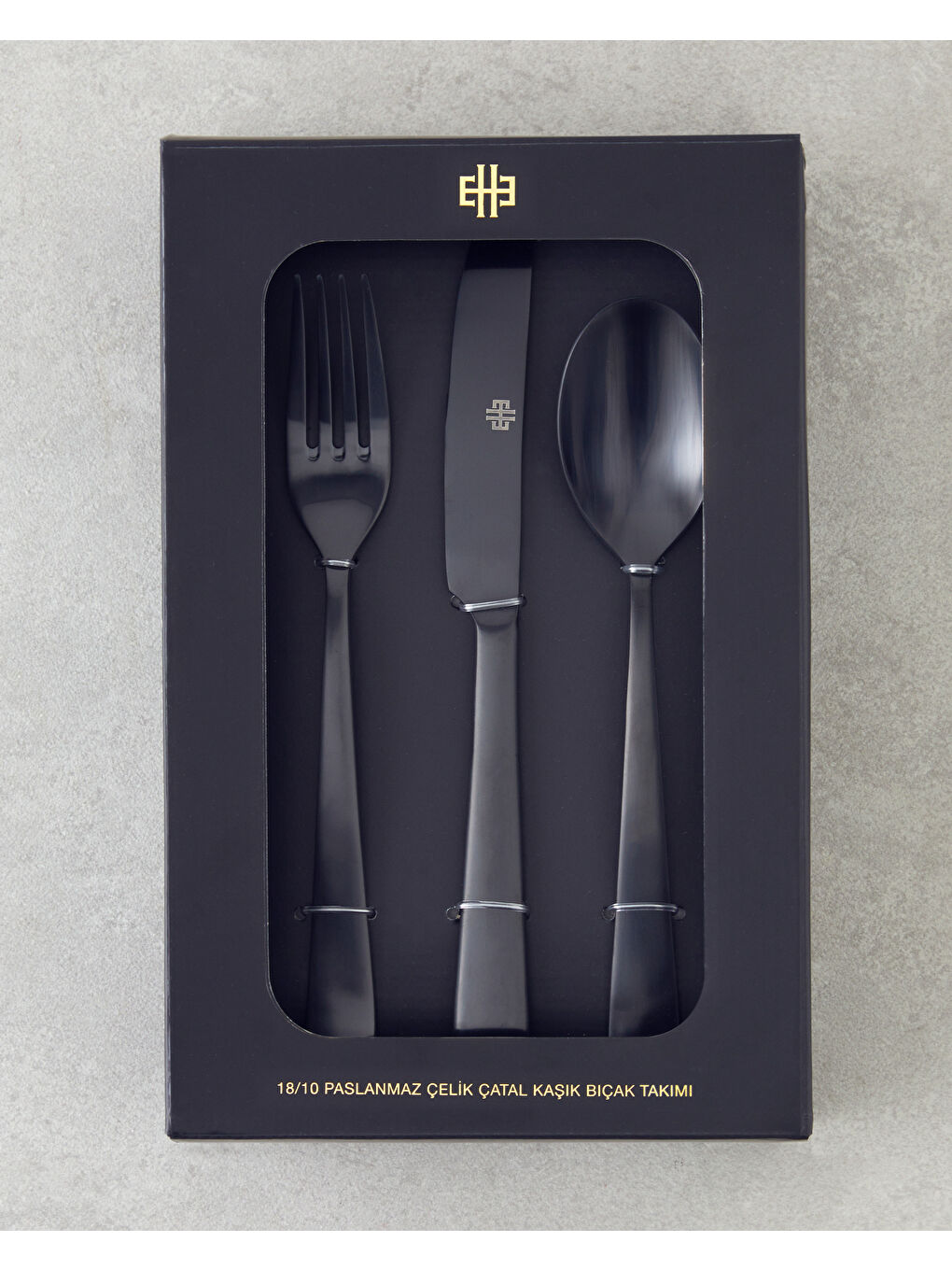 Leptis Paslanmaz Çelik Çatal Kaşık Bıçak Takımı 18 Parça 6 Kişilik Siyah