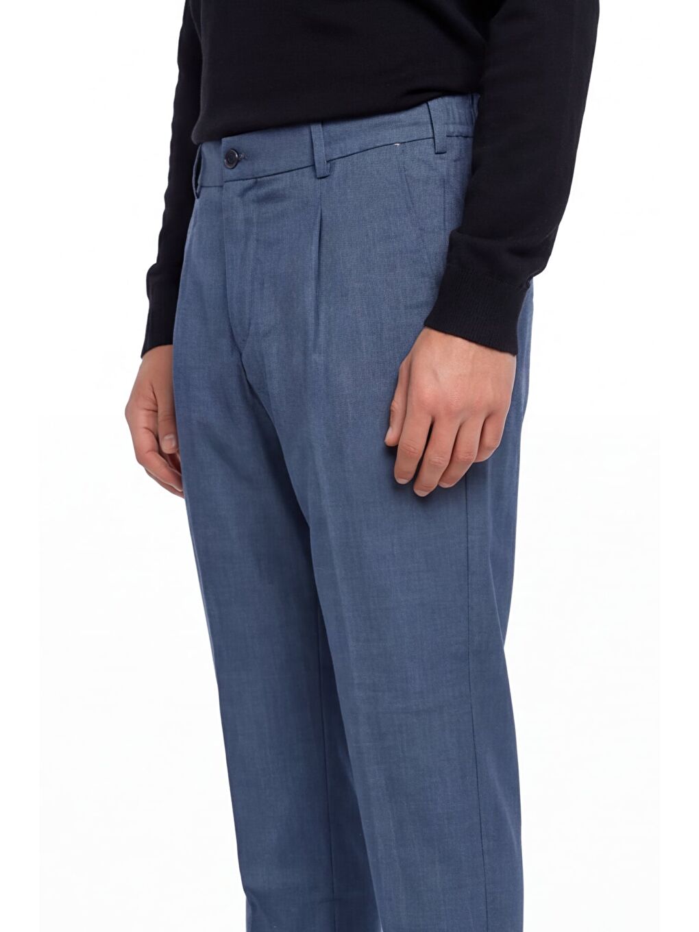 Giotelli Erkek Lacivert Normal Kesim Regular Fit Dokuma Yan Cep Duble Paça 6 Drop Pantolon-3