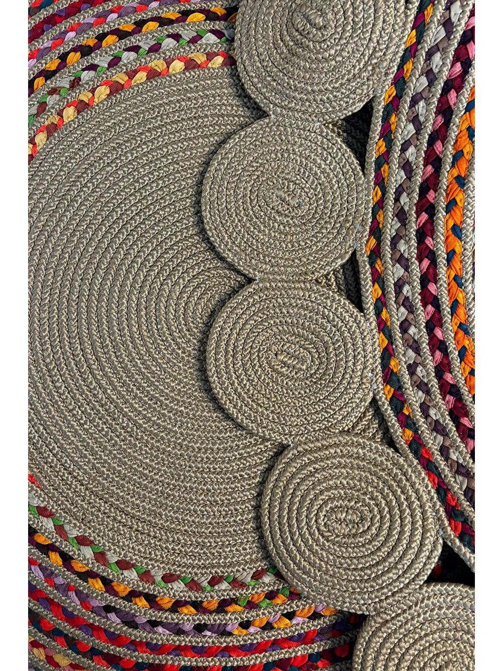 Bej Natural Jüt Halı El Dokuma Hasır Yolluk Bohem Jüt Kilim HMFJUT417 150 x 150 cm-3