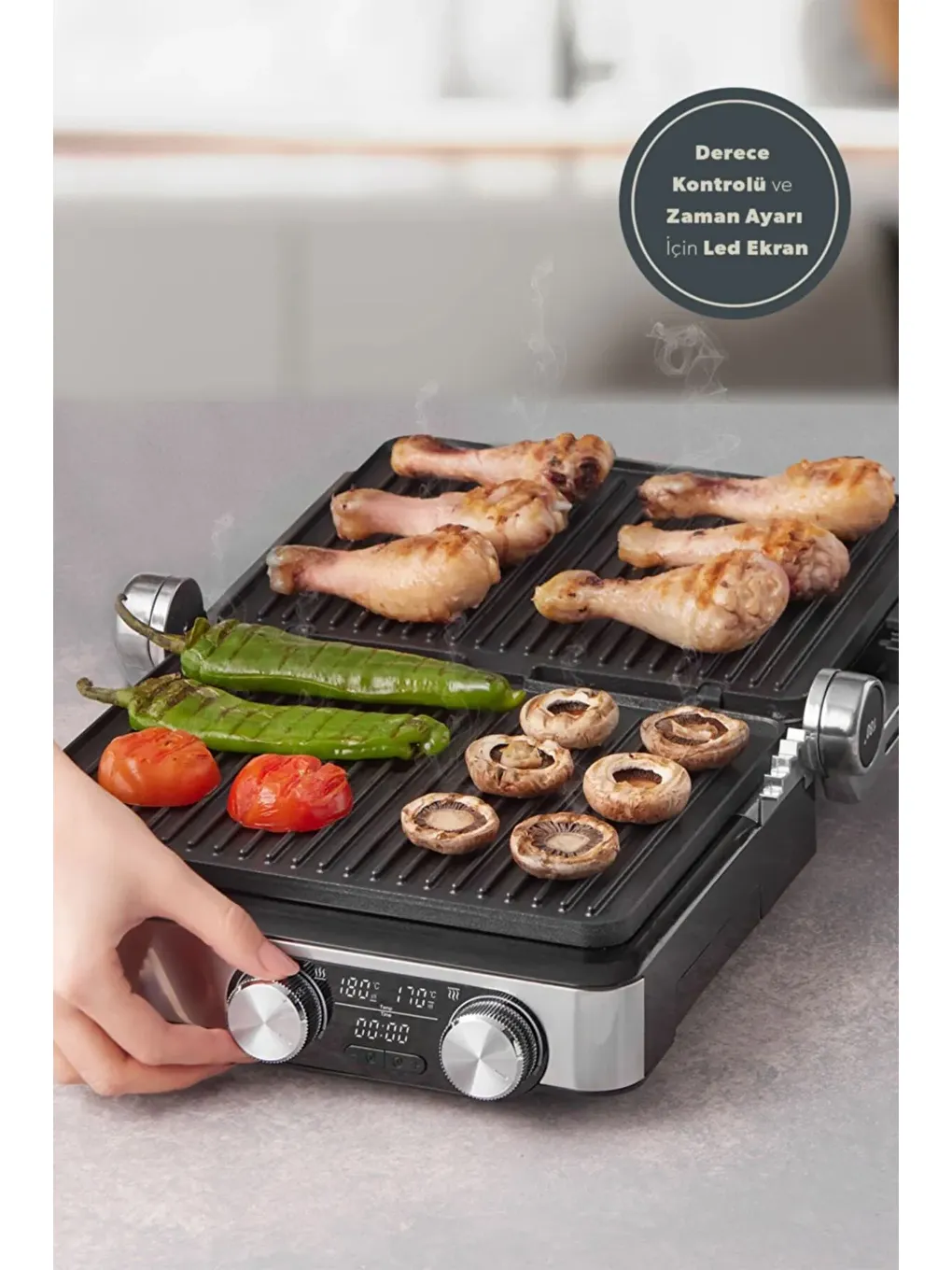 Grilliant 1340H Döküm Plakalı Tost ve Izgara Makinesi Inox 2000W-1