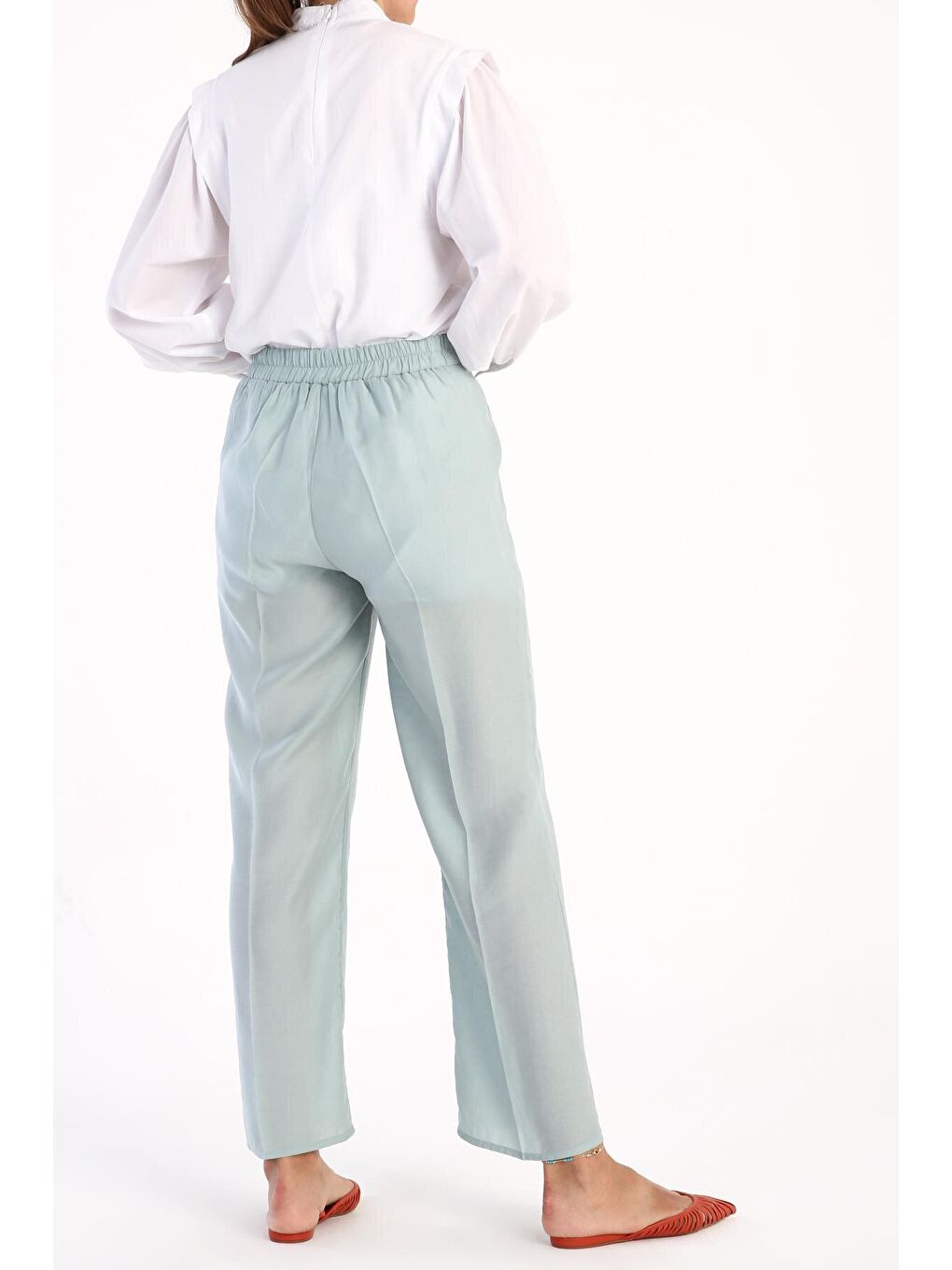 Yeşil Mint Ütü İzli Boru Paça Pantolon-4