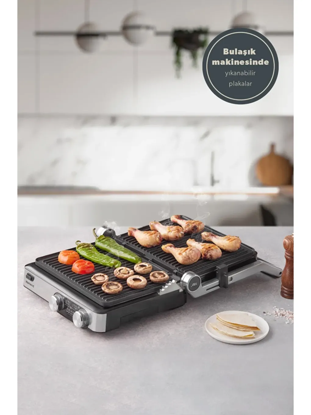 Grilliant 1340H Döküm Plakalı Tost ve Izgara Makinesi Inox 2000W-5