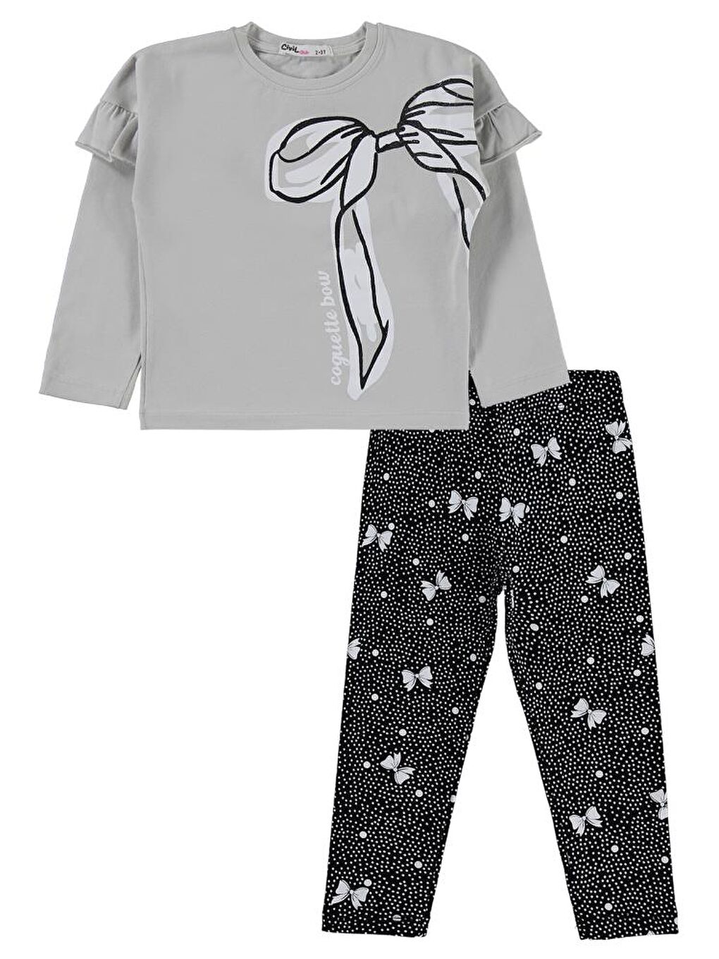 Girls Fiyonk Baskılı 2-5 Yaş Takım - Gri 5-6 Yaş