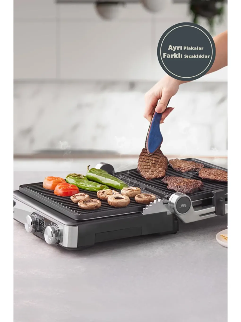 Grilliant 1340H Döküm Plakalı Tost ve Izgara Makinesi Inox 2000W-7