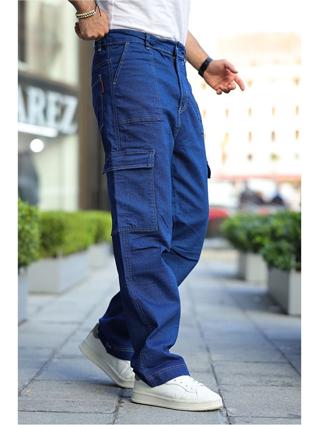 Lacivert Yan Cepli Kargo Baggy Pantolon-1