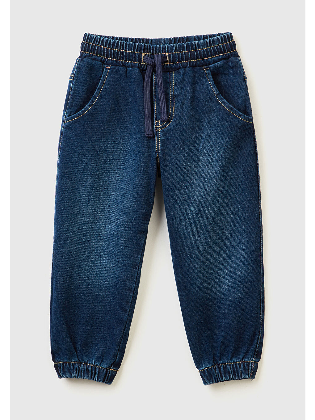 Erkek Çocuk Lacivert Arkası Logo İşlemeli Beli Büzgülü Denim Jogger Pantolon