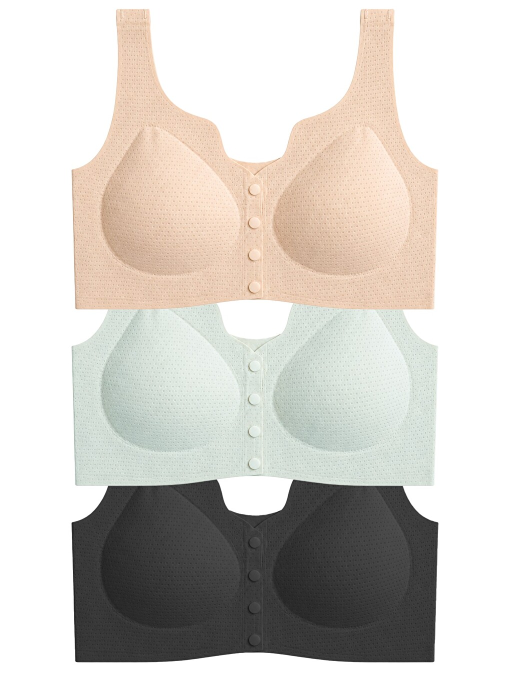 Karışık Seamless Bra - Virela | Lazer Kesim Önden Düğmeli Toparlayıcı Büyük Beden Kadın Sütyen 3'lü Paket