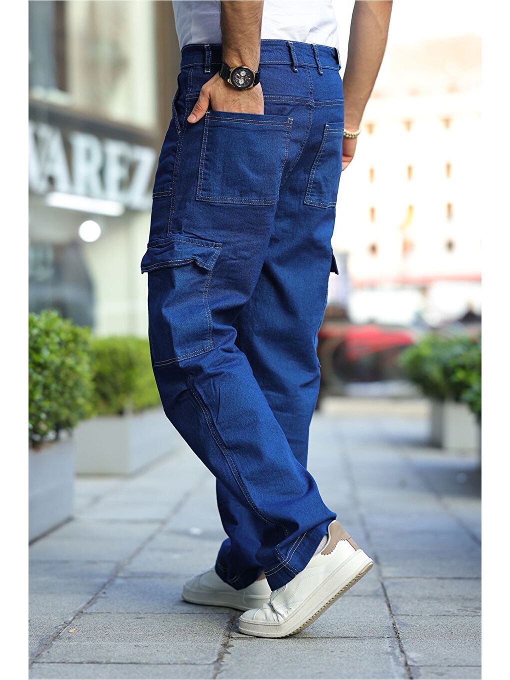 Lacivert Yan Cepli Kargo Baggy Pantolon-2