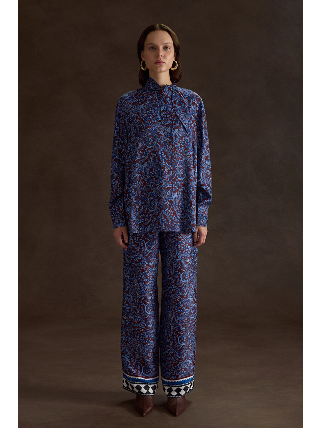 Bordo Desenli Viscon Pantolon