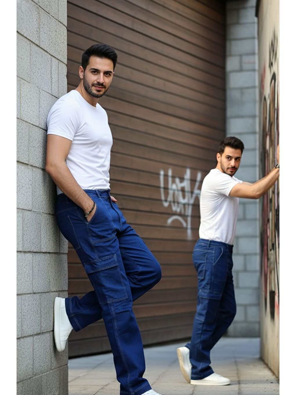 Lacivert Yan Cepli Kargo Baggy Pantolon-4