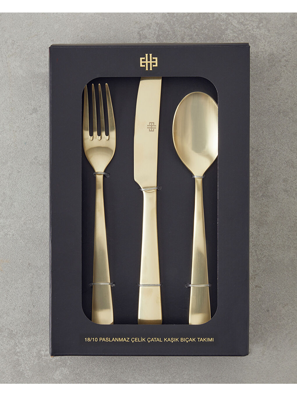 English Home Sari Leptis Paslanmaz Çelik Çatal Kaşık Bıçak Takımı 18 Parça 6 Kişilik Gold - 4