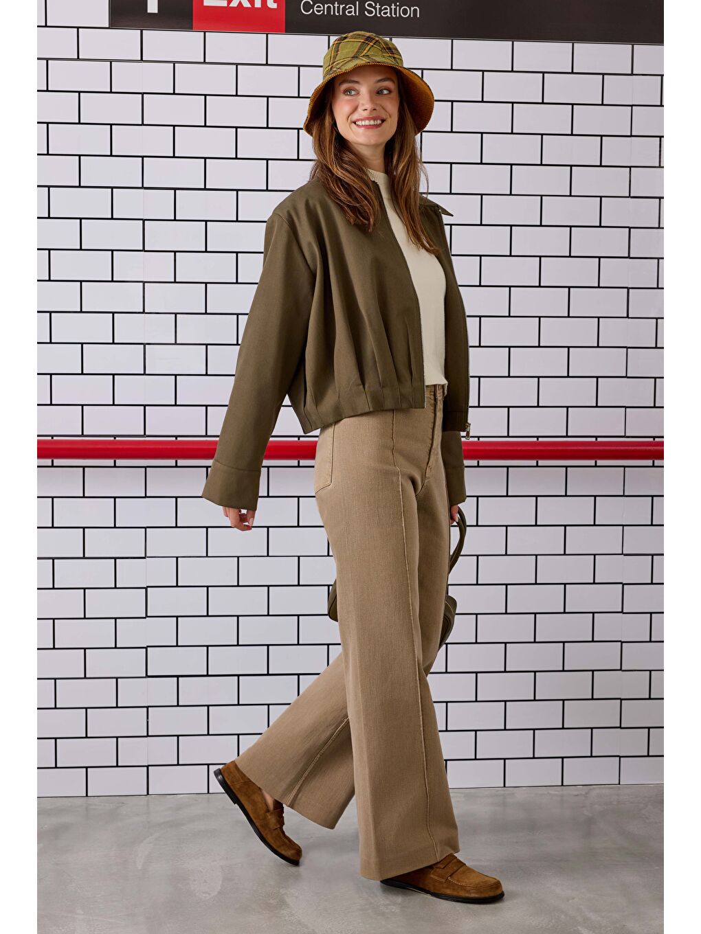 Pile Detaylı Poliviskon Ceket Haki-2