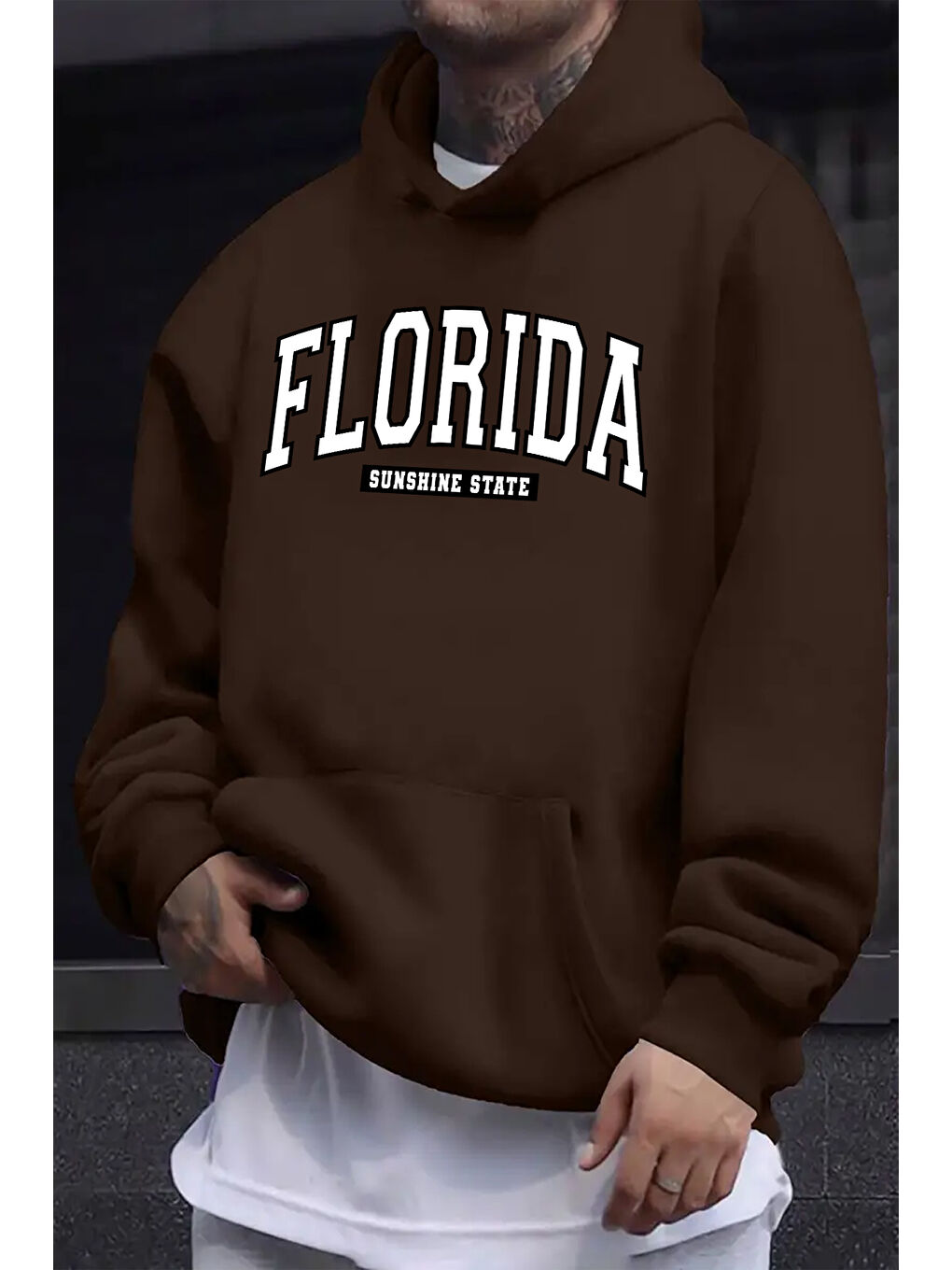 uyguntarz Açık Kahverengi Florida Baskılı Oversize Sweatshirt