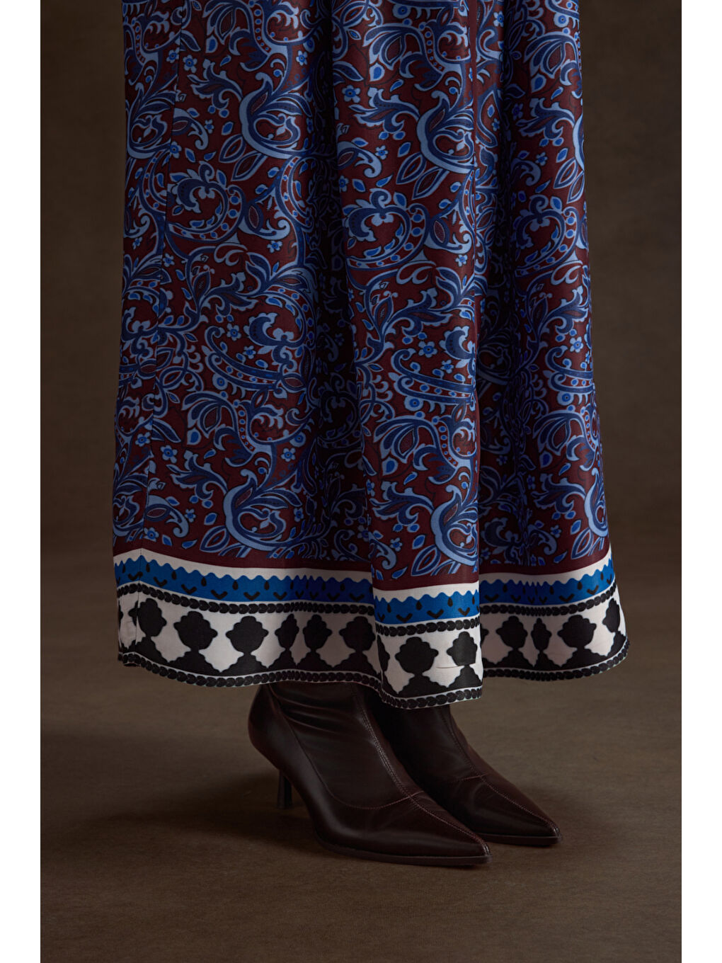 Bordo Desenli Viscon Elbise-4