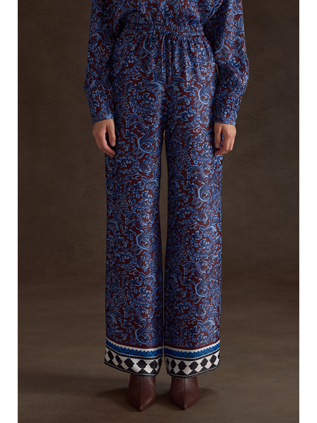 Bordo Desenli Viscon Pantolon-1