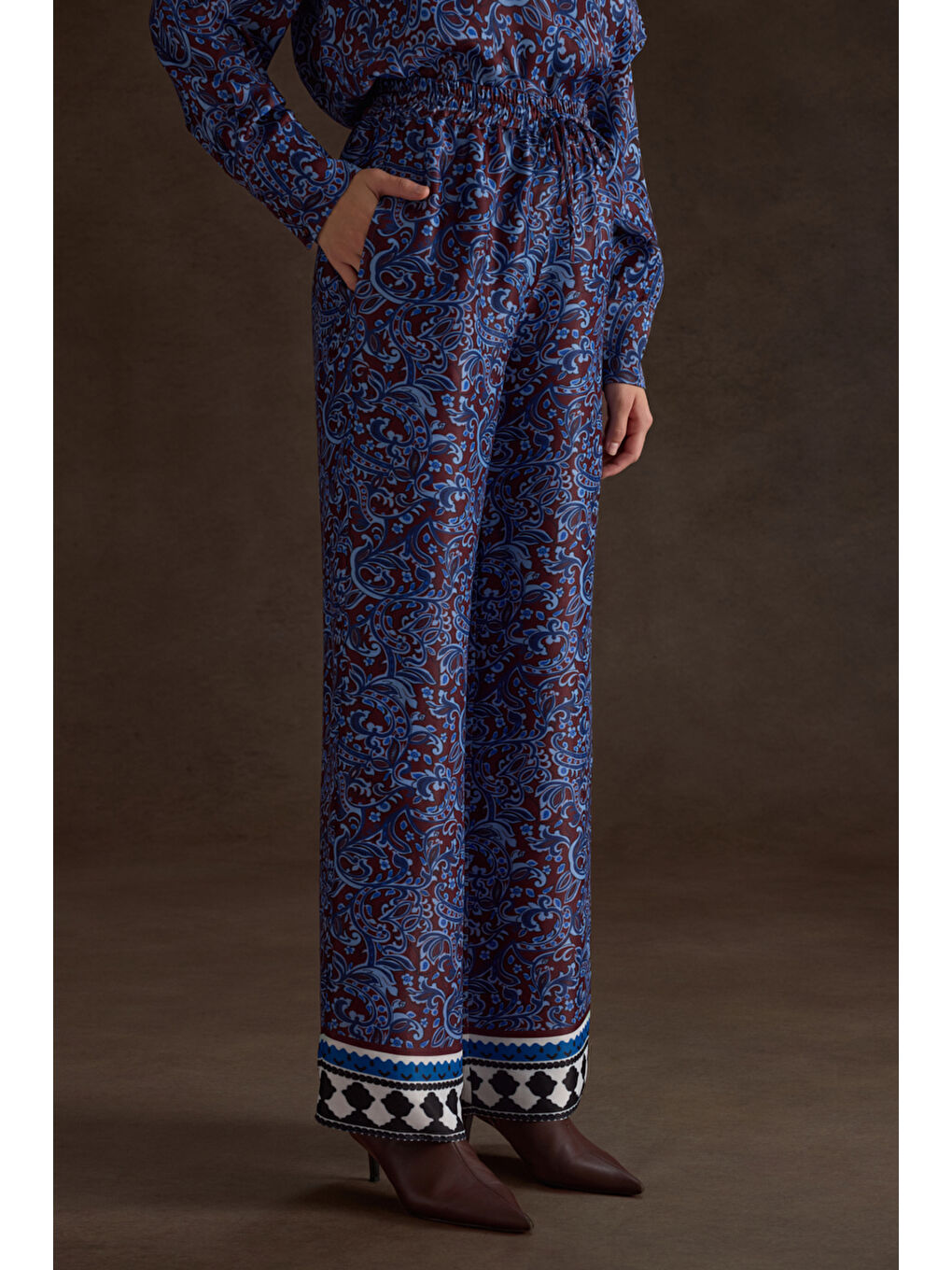 Bordo Desenli Viscon Pantolon-2