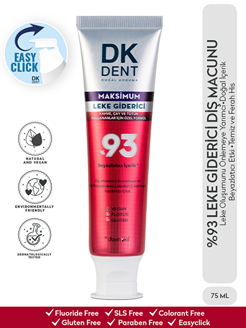 DKDENT %93 Beyazlatıcı Maksimum Leke Giderici Diş Macunu 75 ml-1