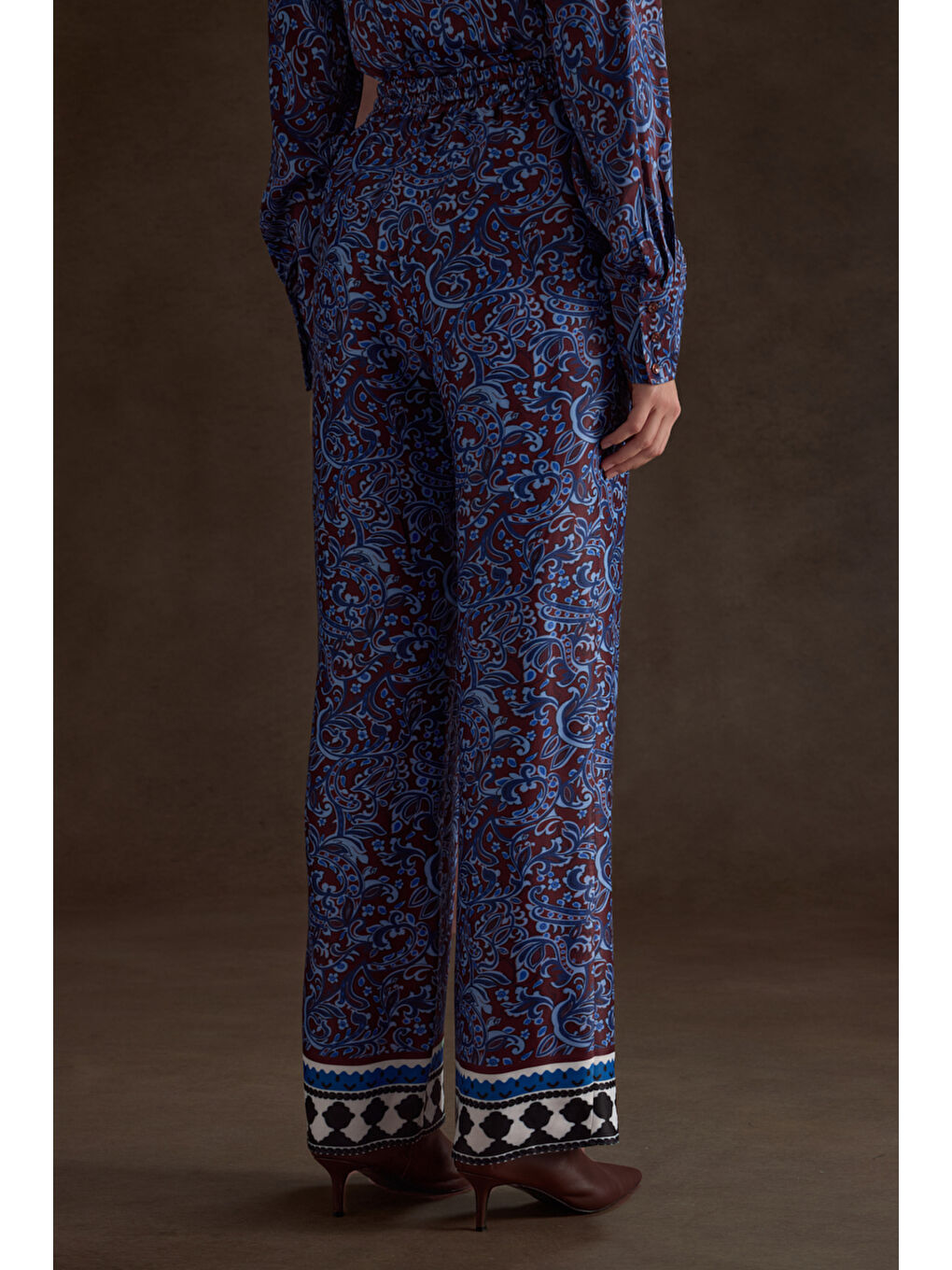 Bordo Desenli Viscon Pantolon-4