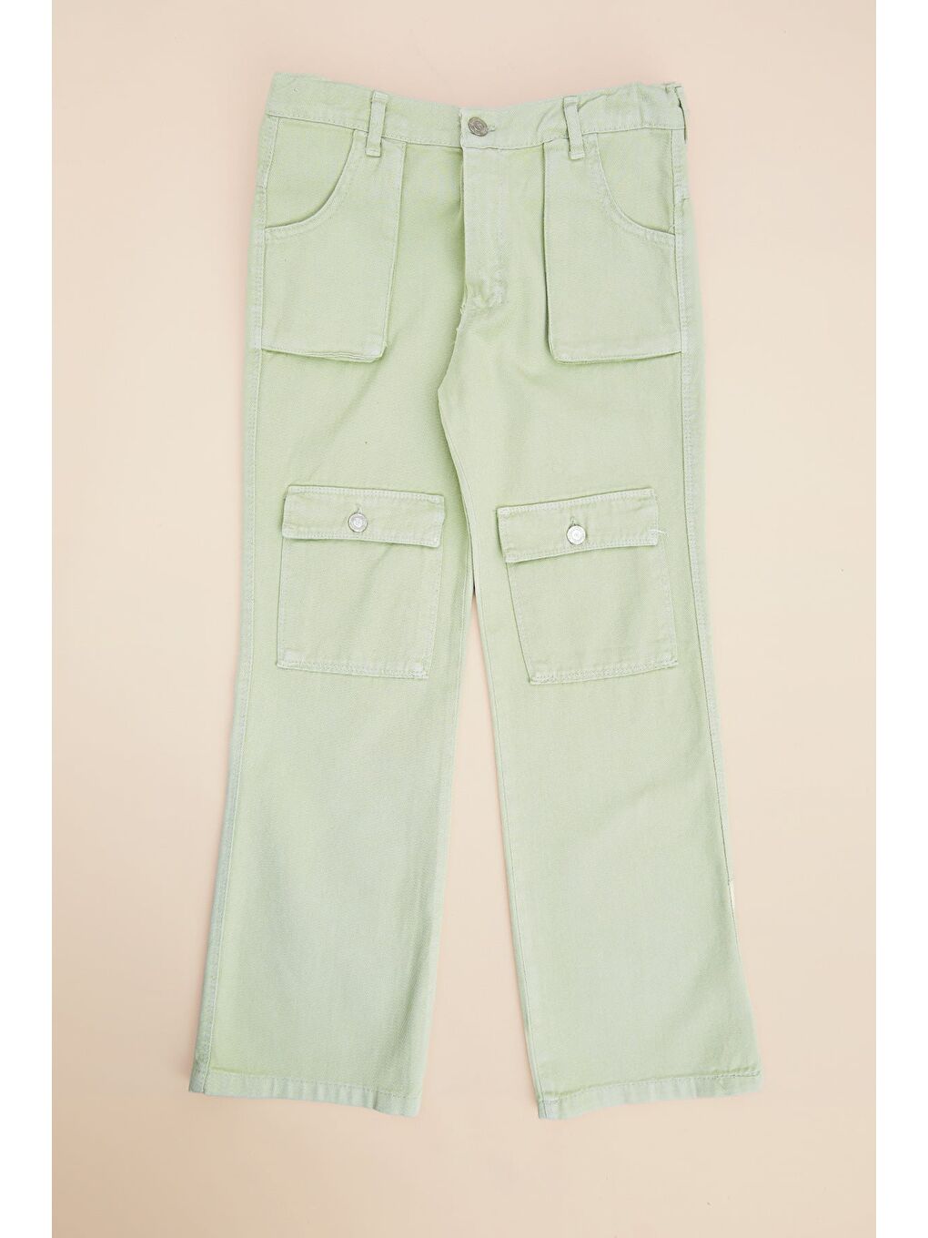 Yeşil Fermuarlı Kargo Cep Palazzo Kız Çocuk Pantolon