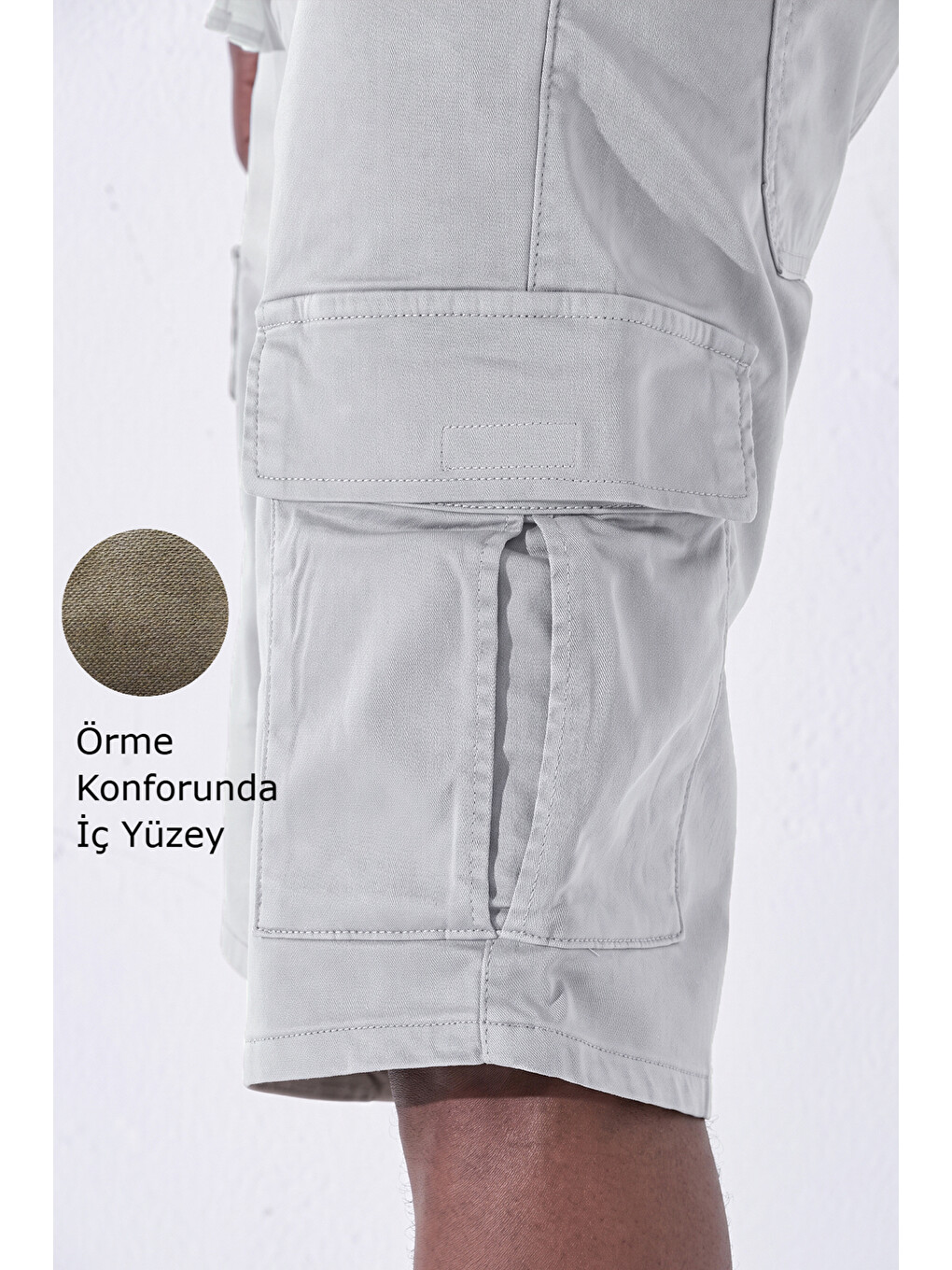 Gri Patentli Esmek Kumaş Parça Boya, Renk Kırığı Yapmaz Kargo Cepli Esnek Erkek Şort @urban-3