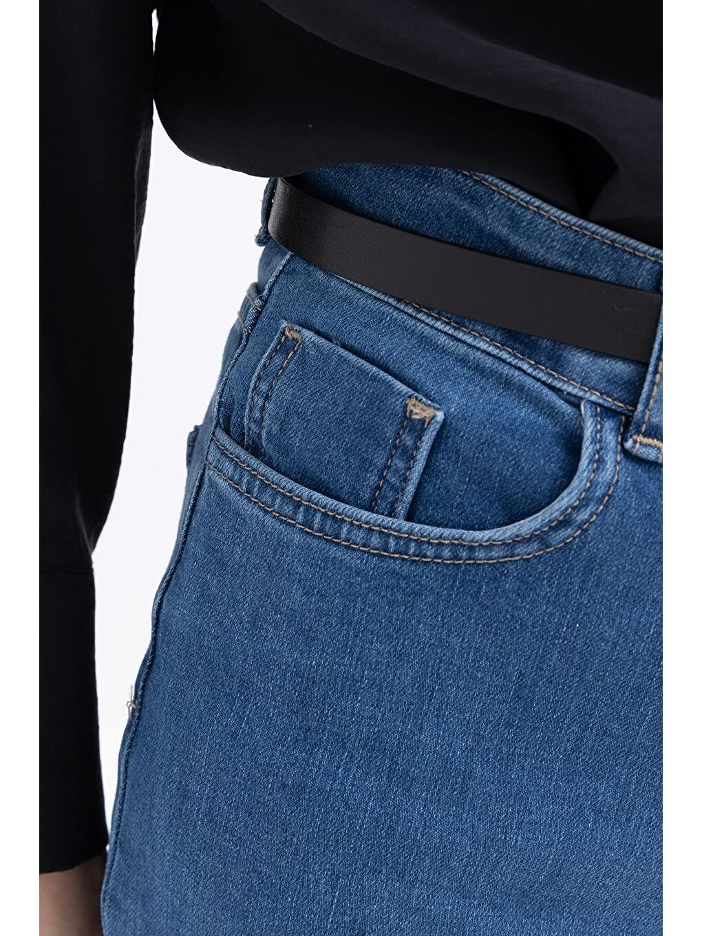 Açık Mavi-Likralı Geniş Paça Denim Pantolon-4