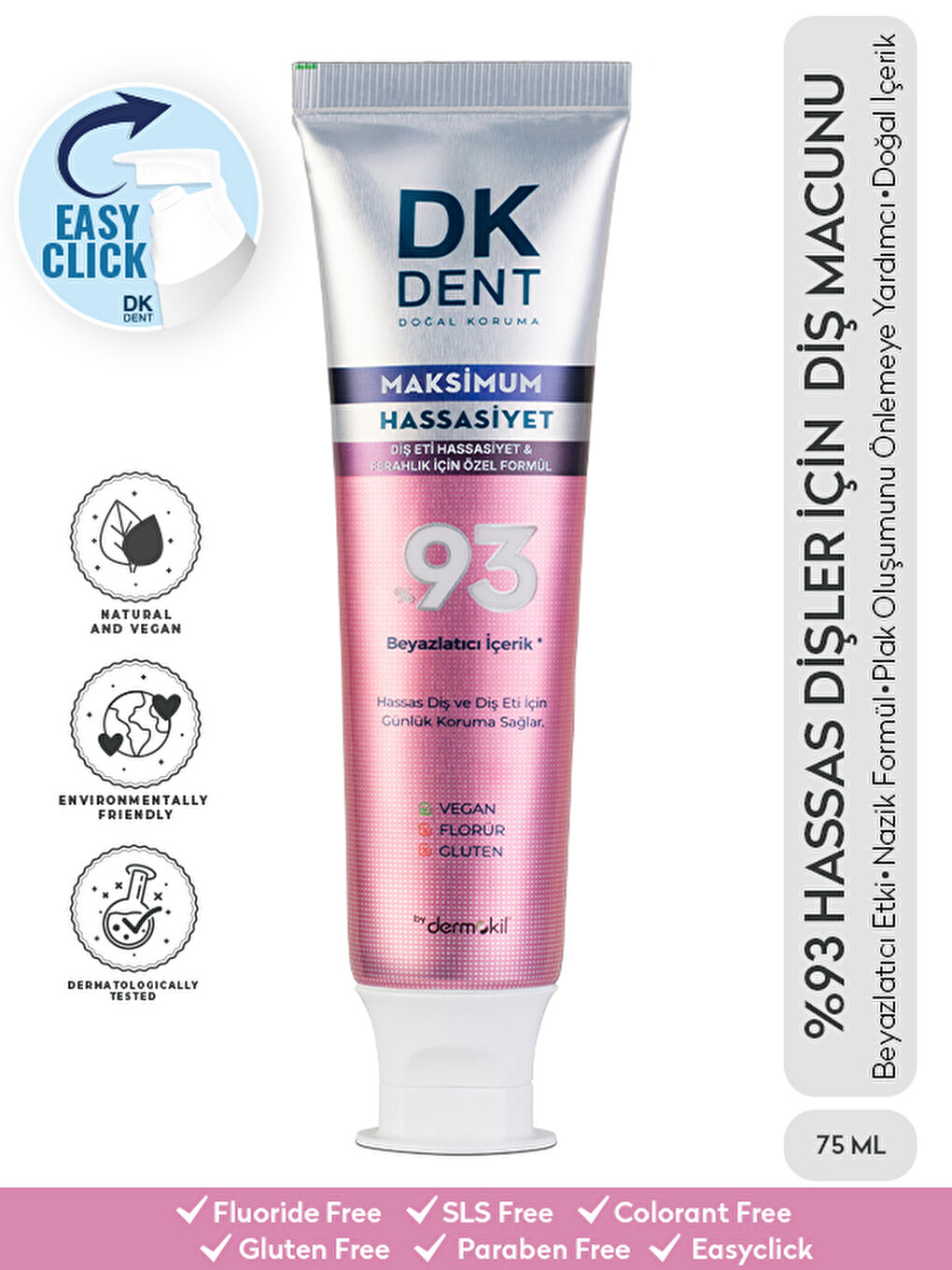DKDENT %93 Beyazlatıcı Maksimum Hassasiyet Diş Macunu 75 ml-1