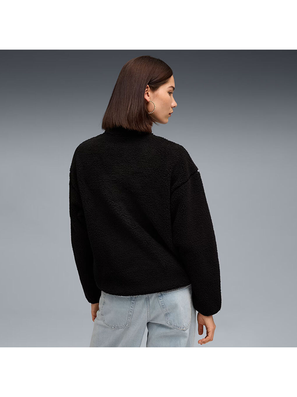 Essentials Elevated Sherpa Cr Kadın Siyah Dik Yaka Sweatshirt-1