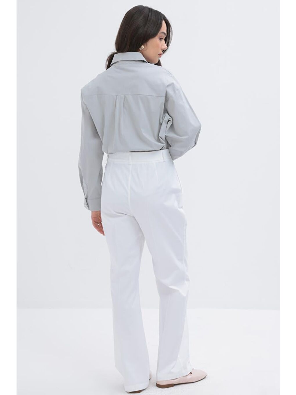 Beyaz-Boru Paça Elastanlı Pantolon-3