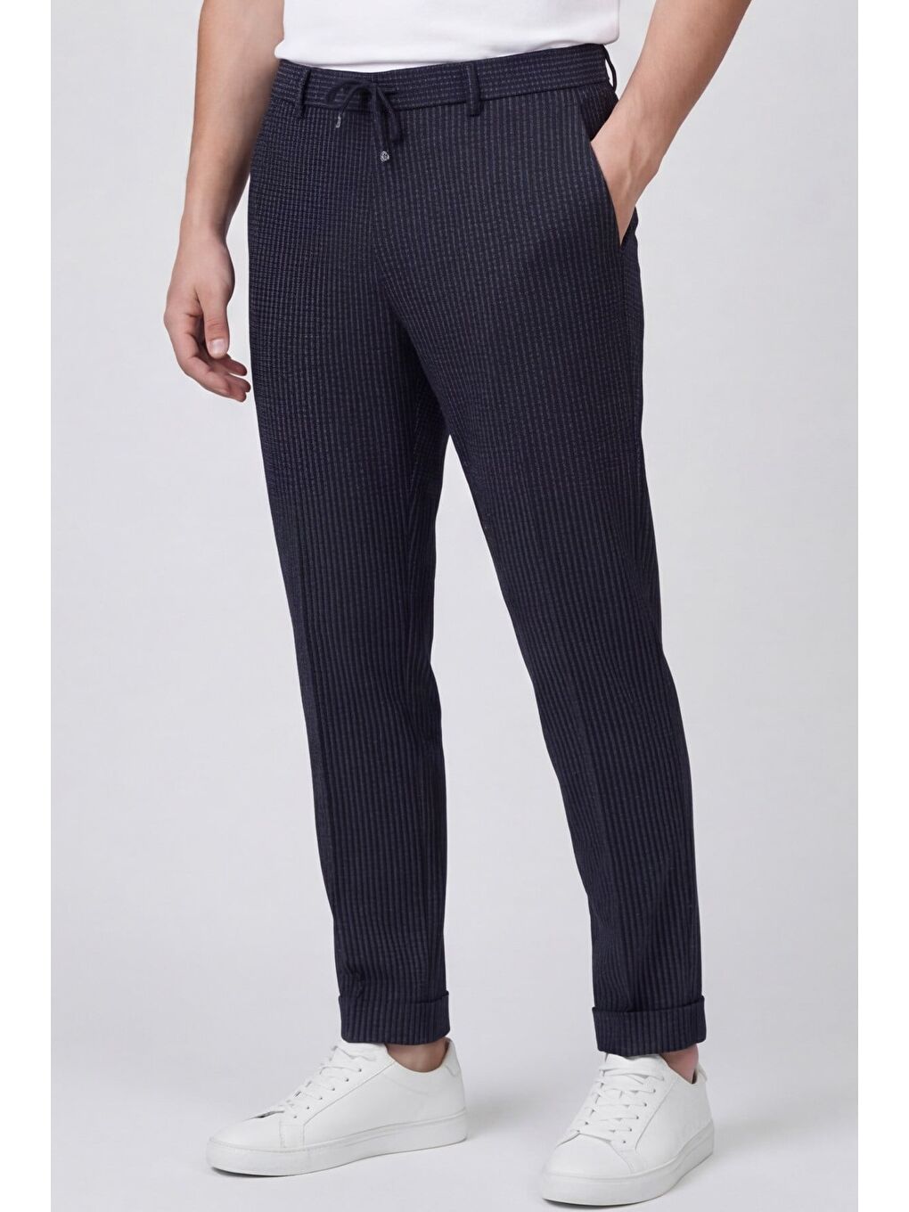 Giotelli Erkek Siyah Dar Kesim Slim Fit Dokuma Yan Cep Lastikli Bel Pantolon-2