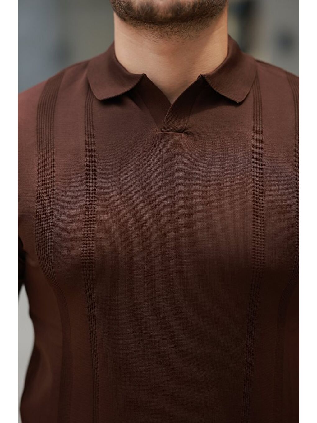 Kahverengi Erkek Hemşire Yaka Kısa Kollu Tişört-2