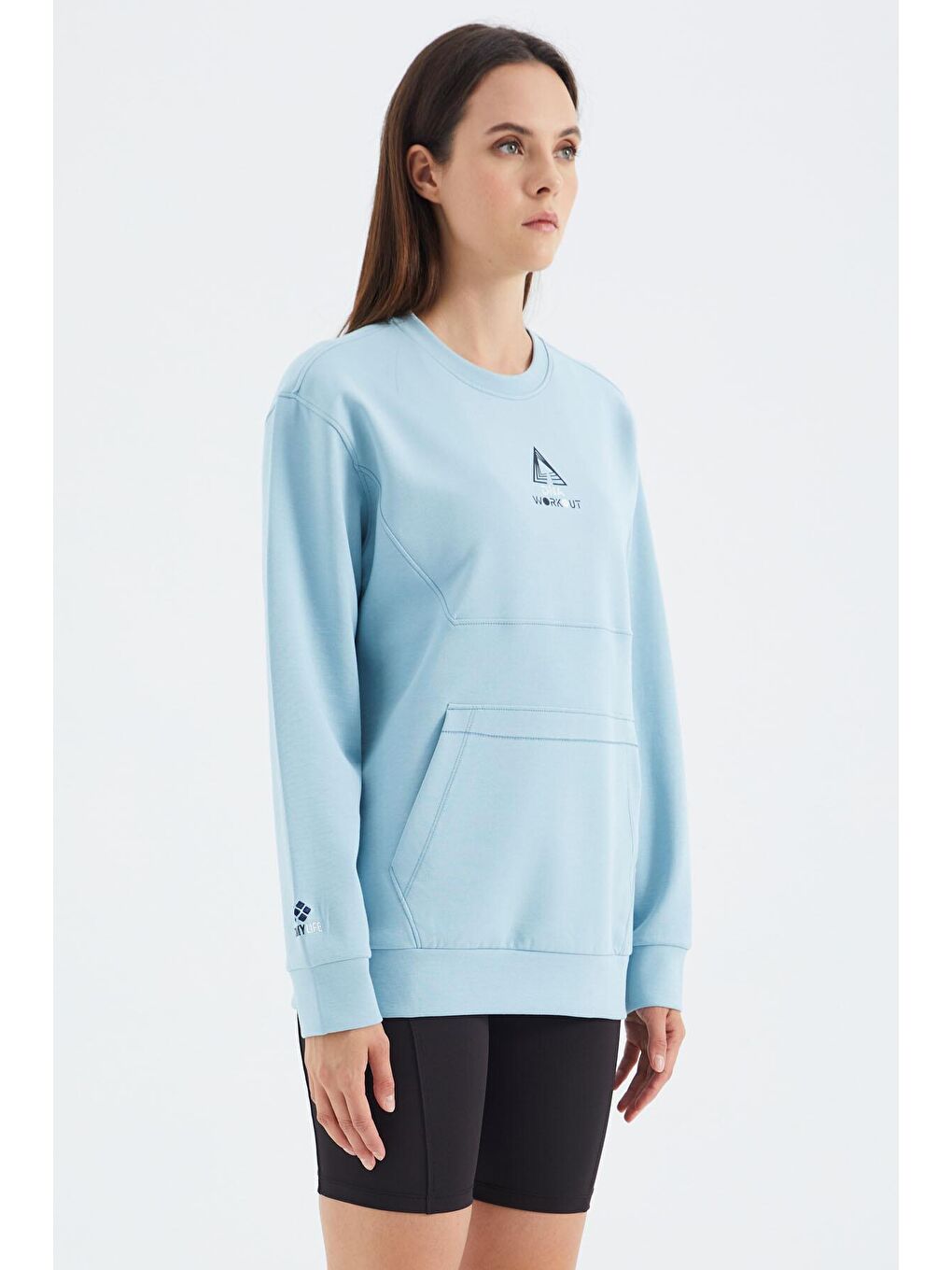 Açık Mavi O Yaka Cep Detaylı Oversize Kadın Sweatshirt - 97276-2