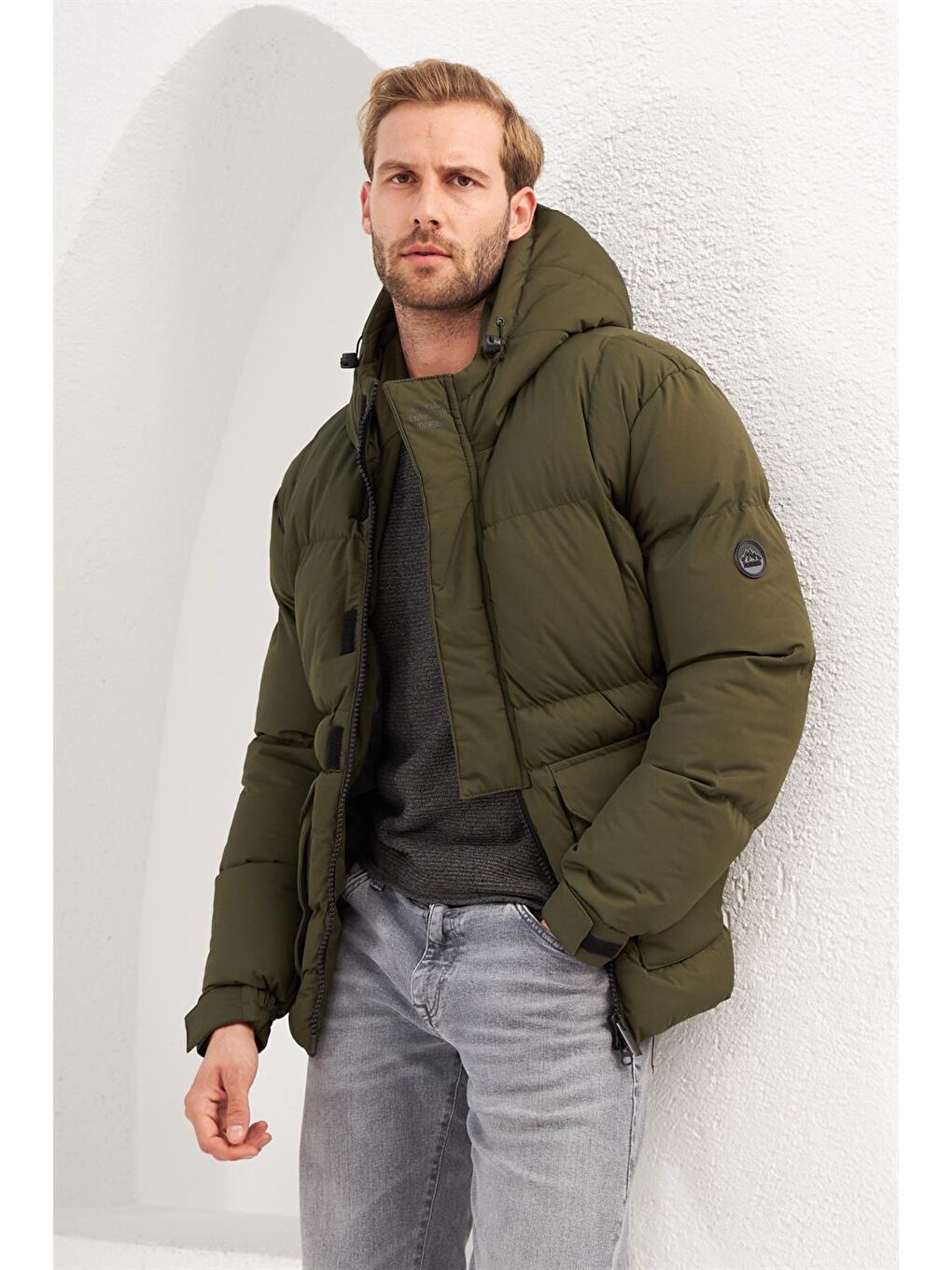 Erkek Su Ve Rüzgar Geçirmez Spor Şişme Mont Haki-2