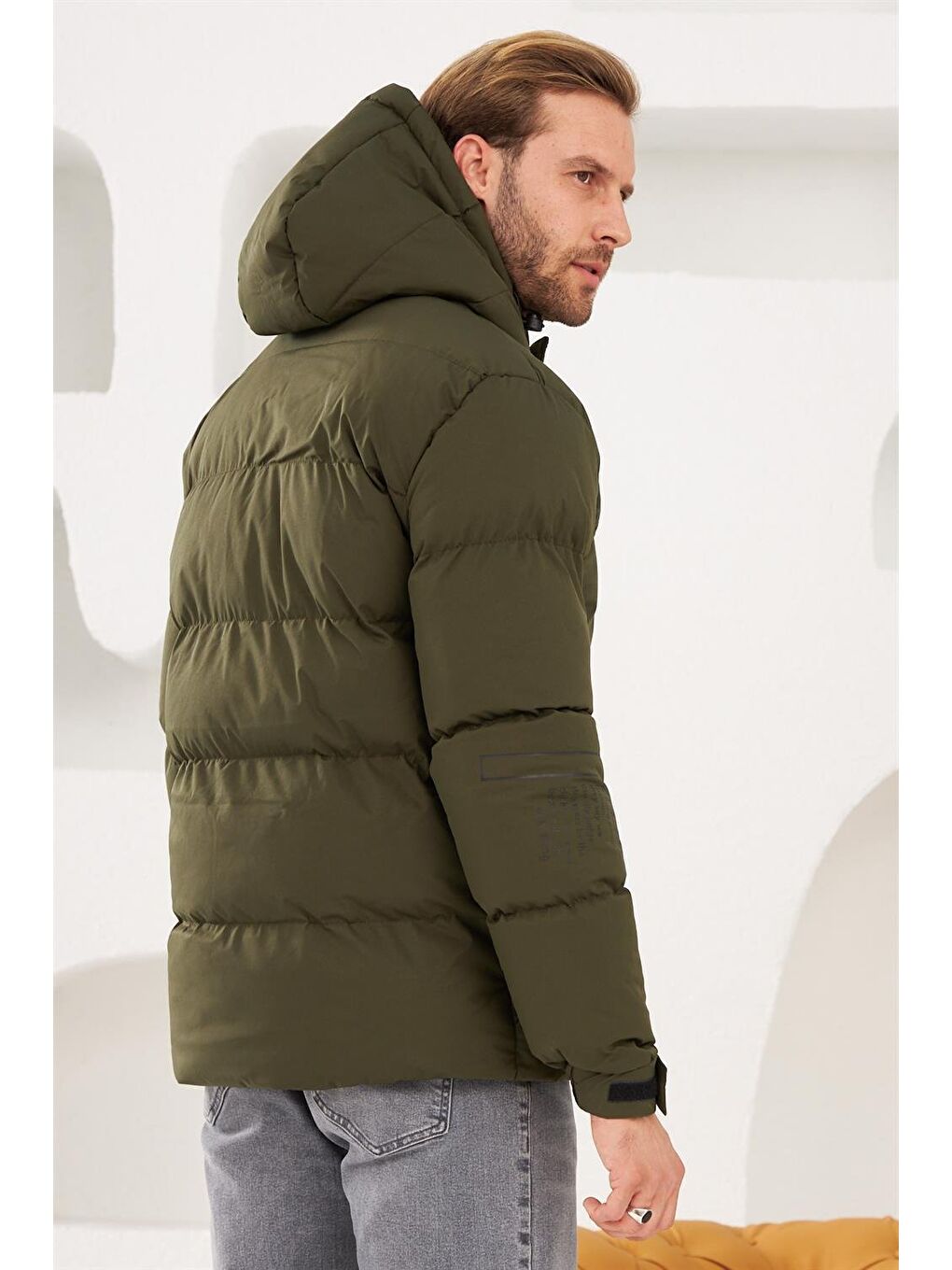 Erkek Su Ve Rüzgar Geçirmez Spor Şişme Mont Haki-6