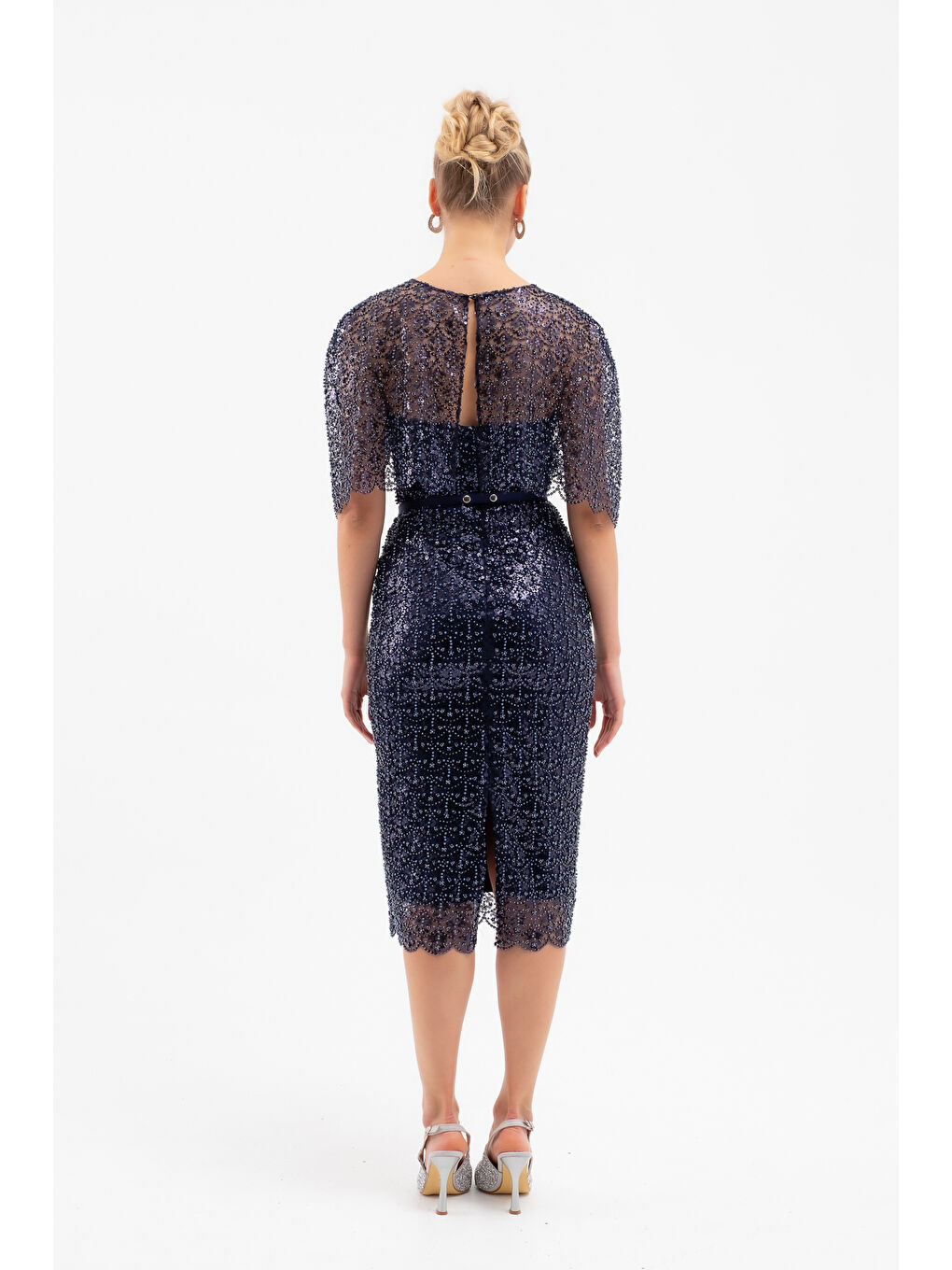 Kadın Lacivert Bolero Detay Boncuklu Midi Söz Nişan Abiye Elbise-5
