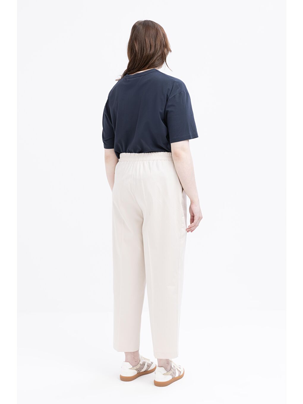 Bej Taş-Beli Lastikli Büyük Beden Elastanlı Havuç Pantolon-2