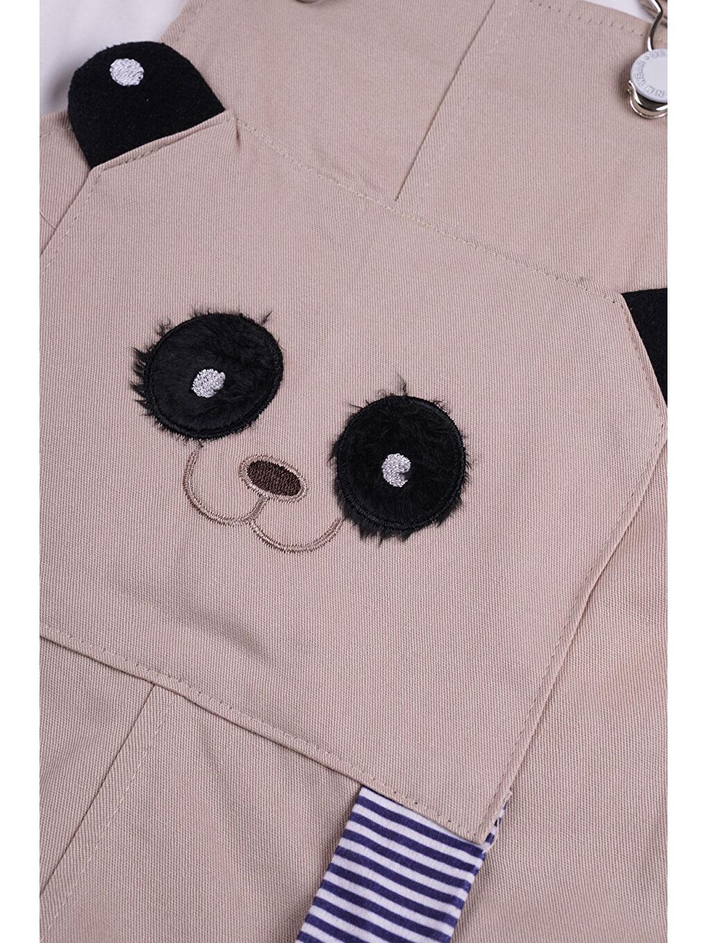 Bisiklet Yaka Kısa Kol Panda Figürlü İçi Tshirtlü Bej Renk Erkek Çocuk Şortlu Salopet-3