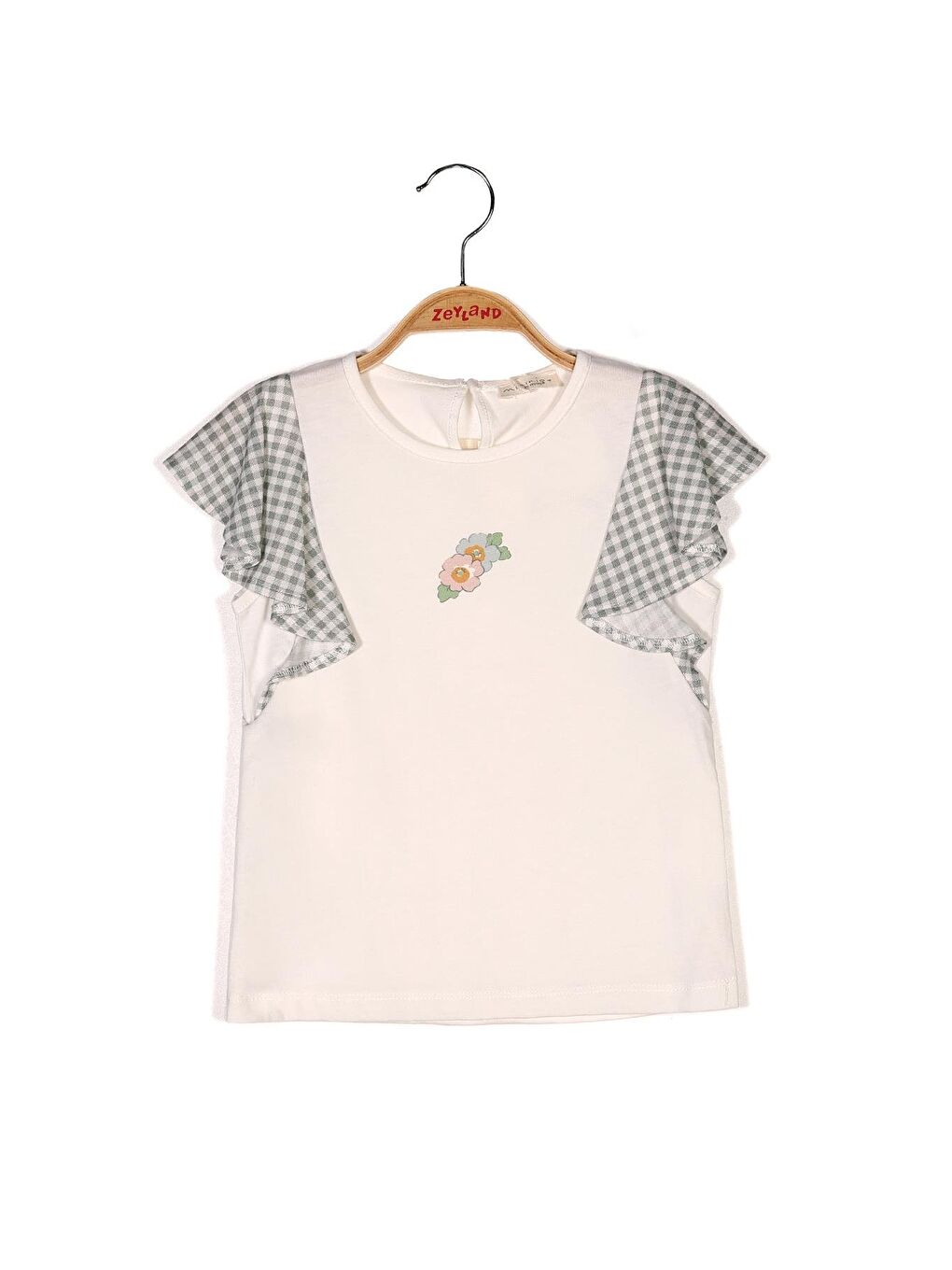 Karışık Kız Çocuk Ekru Kolları Volan Detaylı T-Shirt-1