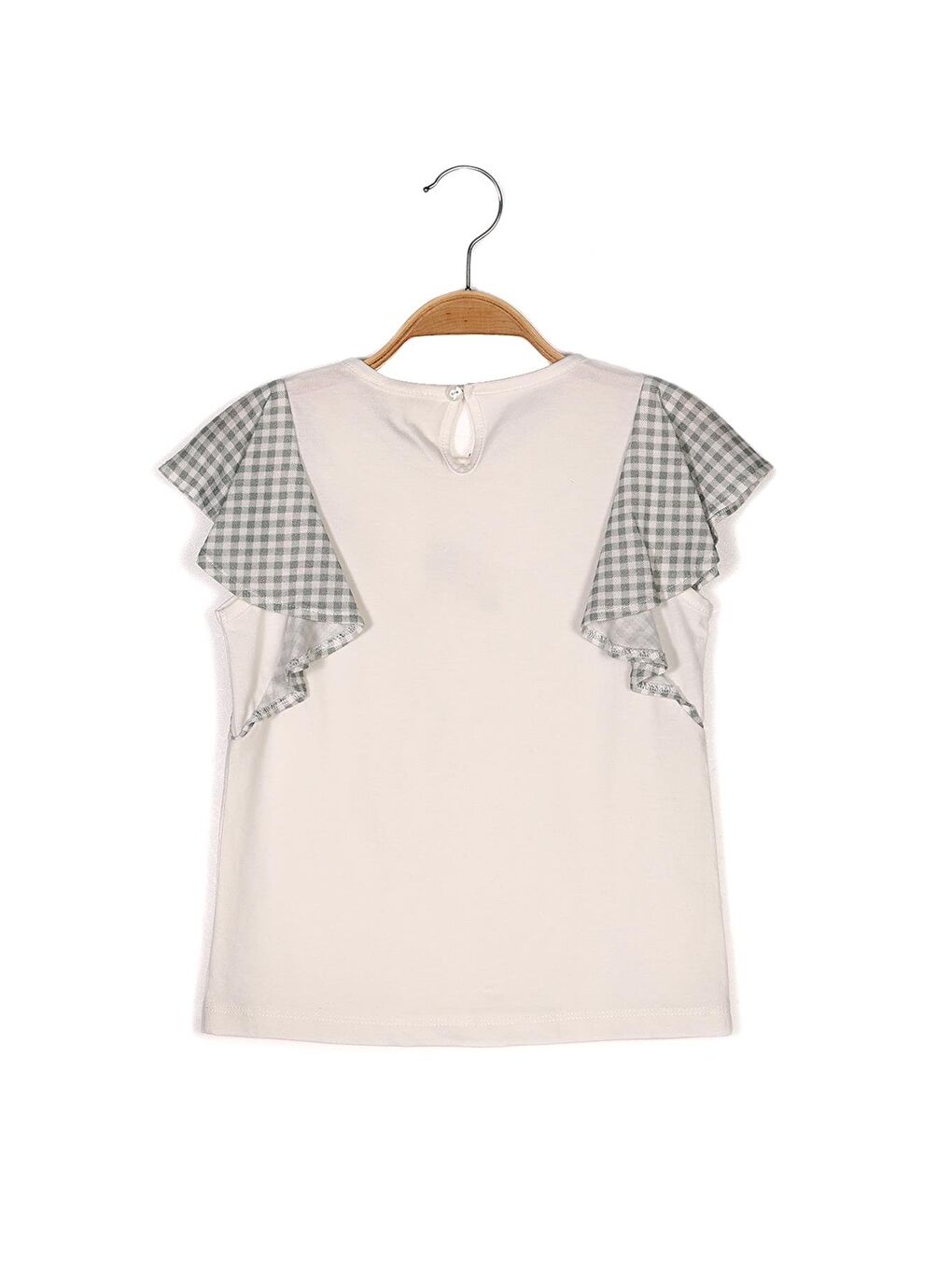 Karışık Kız Çocuk Ekru Kolları Volan Detaylı T-Shirt-2