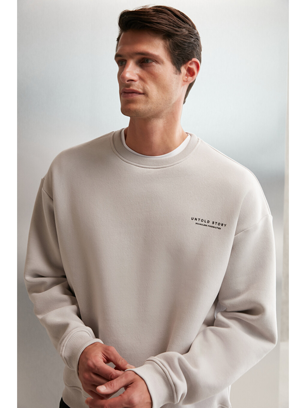 Bryan Erkek Yumuşacık Kumaşlı 3 İplik Oversize Bol Kesim Yuvarlak Yakalı Baskılı Gri Sweatshirt-4