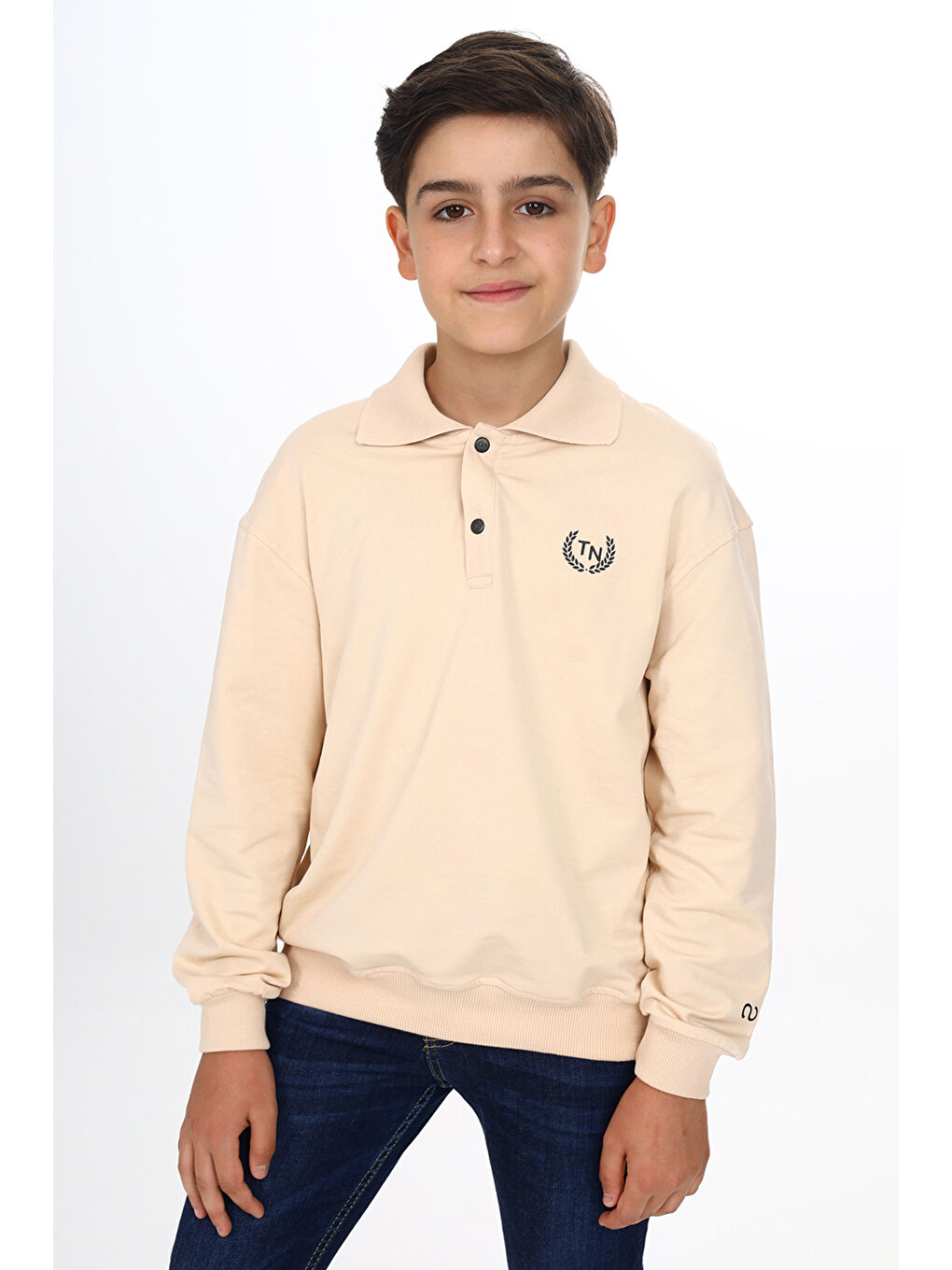 Bej Erkek Çocuk Baskılı Sweatshirt-1