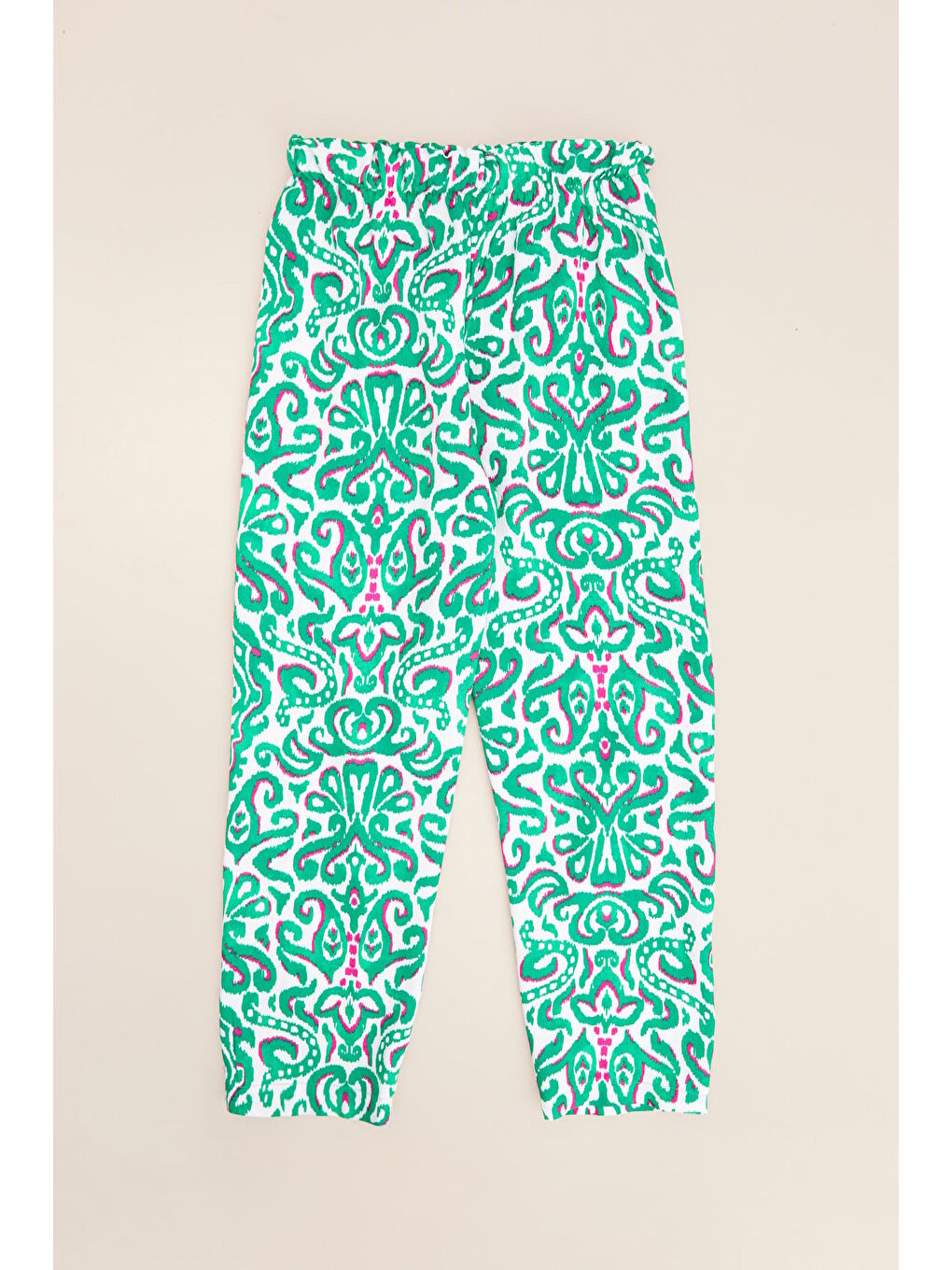 Ekru Desenli Beli Lastikli Kız Çocuk Pantolon-1