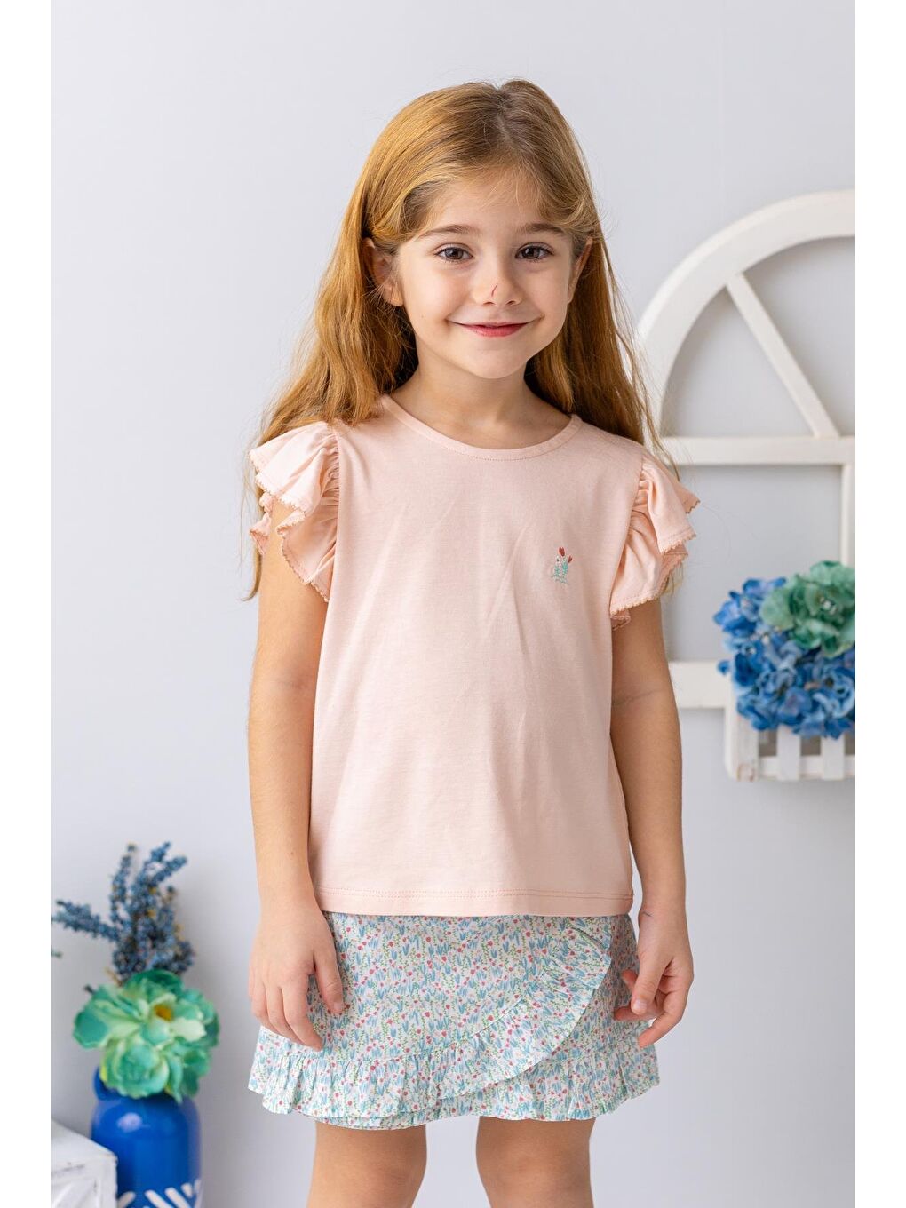 Turuncu Kız Çocuk Kolu Fırfırlı T-Shirt - Yavruağzı-1